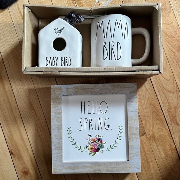 Rae Dunn Other - Rae Dunn LL BABY BIRD Mini Birdhouse MAMA BIRD Coffee Tea Mug Cup Long Letters w